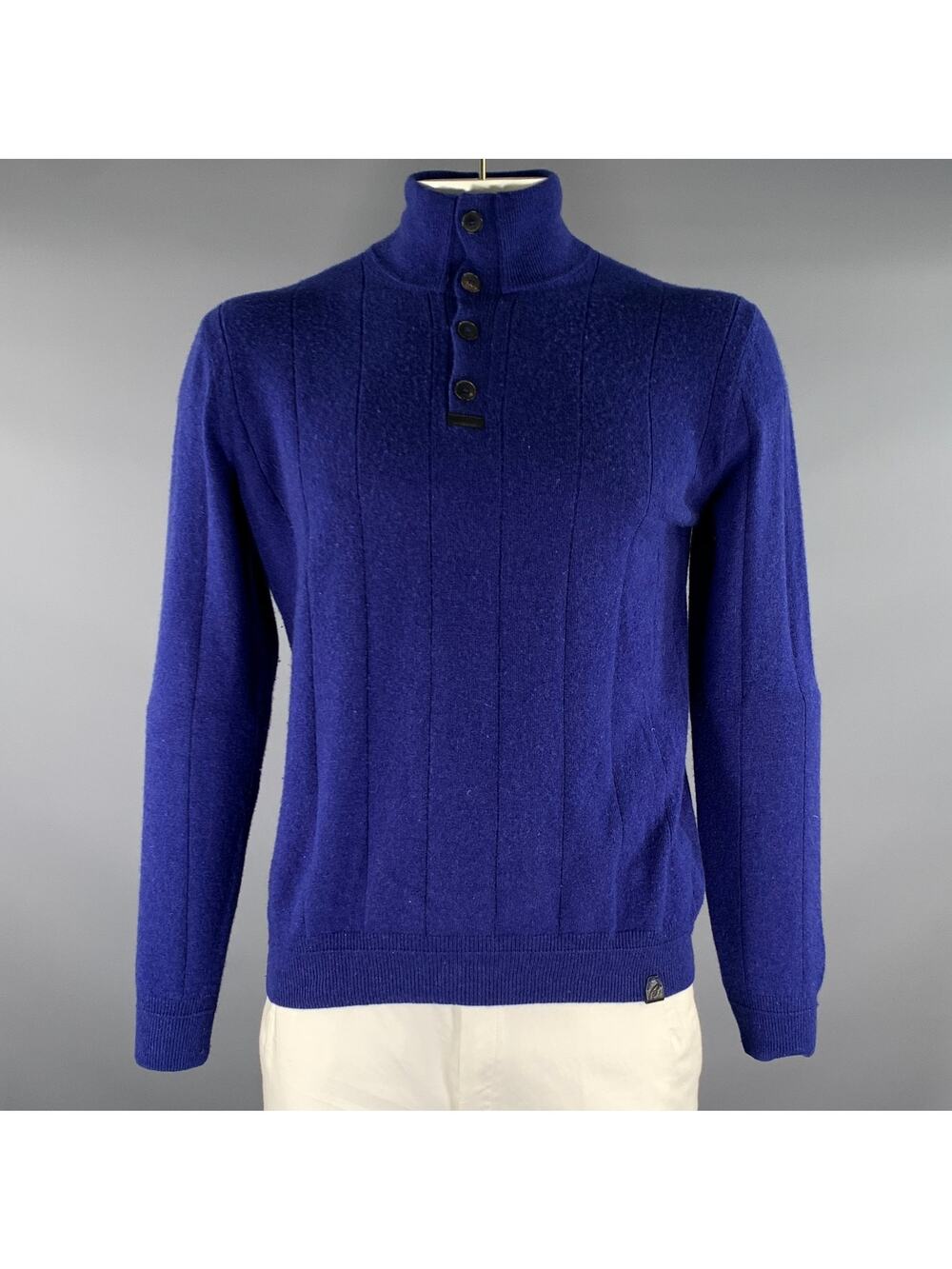 BRIONI Size L Blue Knit Cashmere Henley knit Pullover